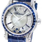 Luxury And Sparkling UK Chopard Happy Diamonds Fake Swiss Watches With Blue Leather Straps